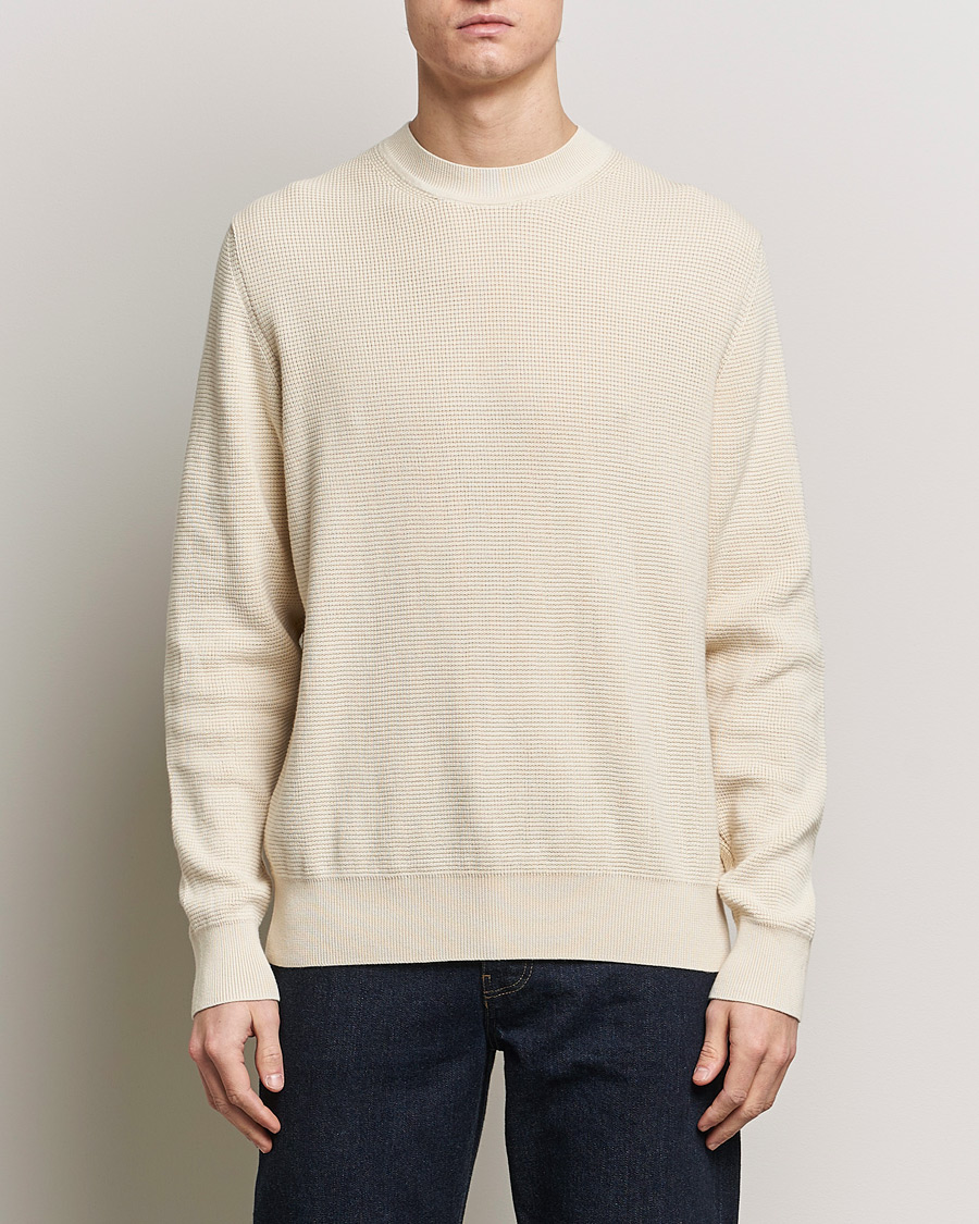 Men | Sweaters & Knitwear | Sunspel | Waffle Stitch Crew Neck Ecru