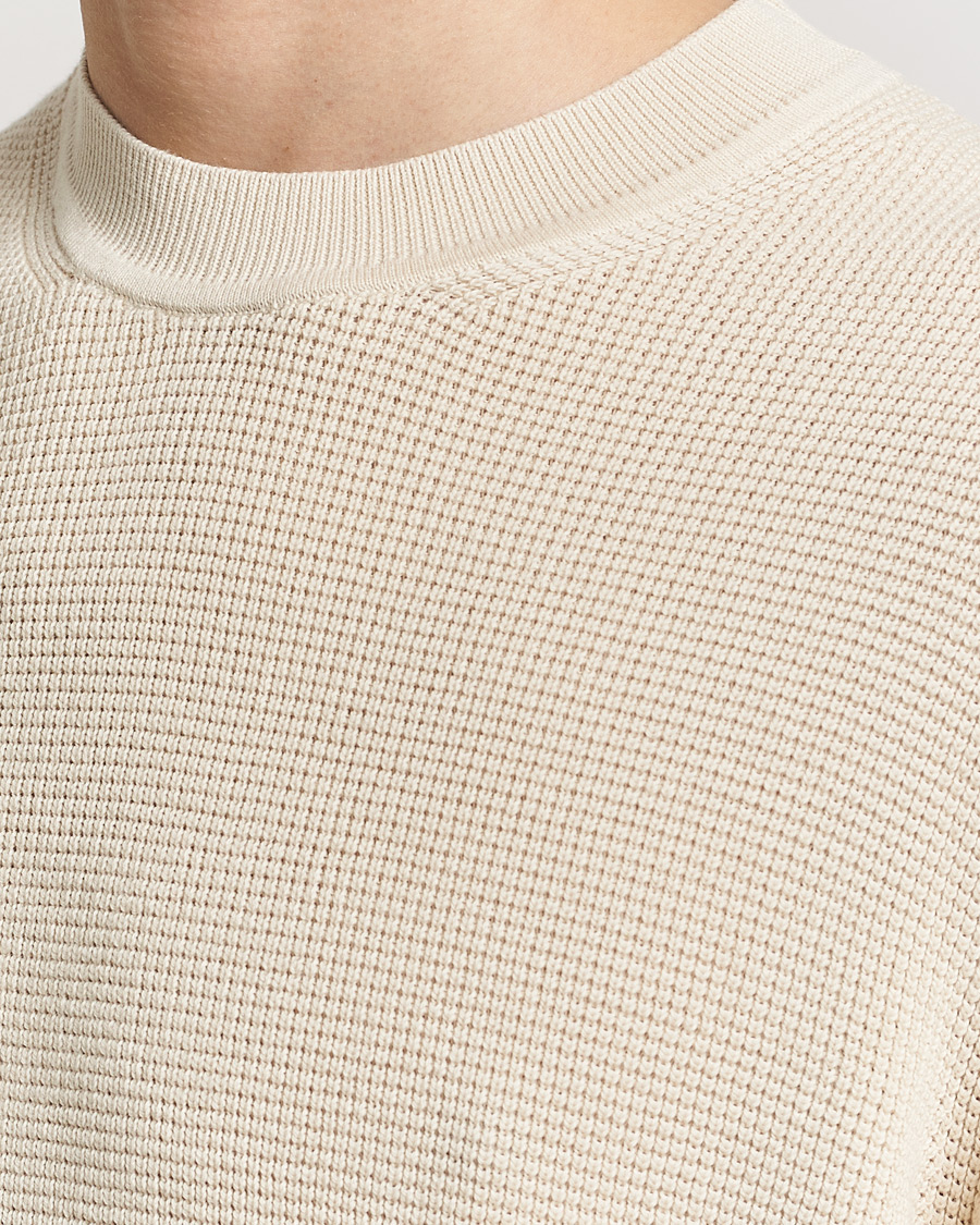 Men | Sweaters & Knitwear | Sunspel | Waffle Stitch Crew Neck Ecru