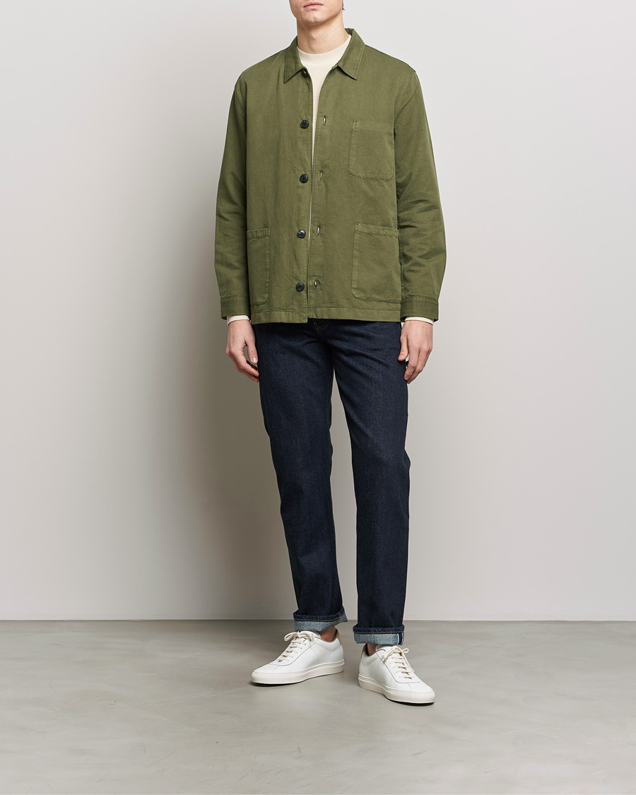 Men | Shirts | Sunspel | Twin Pocket Cotton/Linen Jacket Khaki