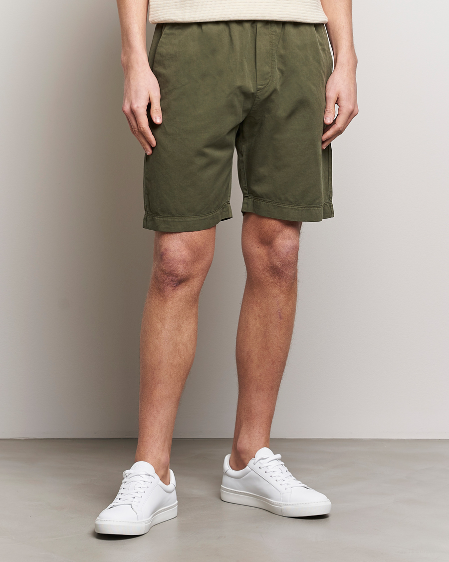 Men | Drawstring Shorts | Sunspel | Cotton/Linen Drawstring Shorts Khaki