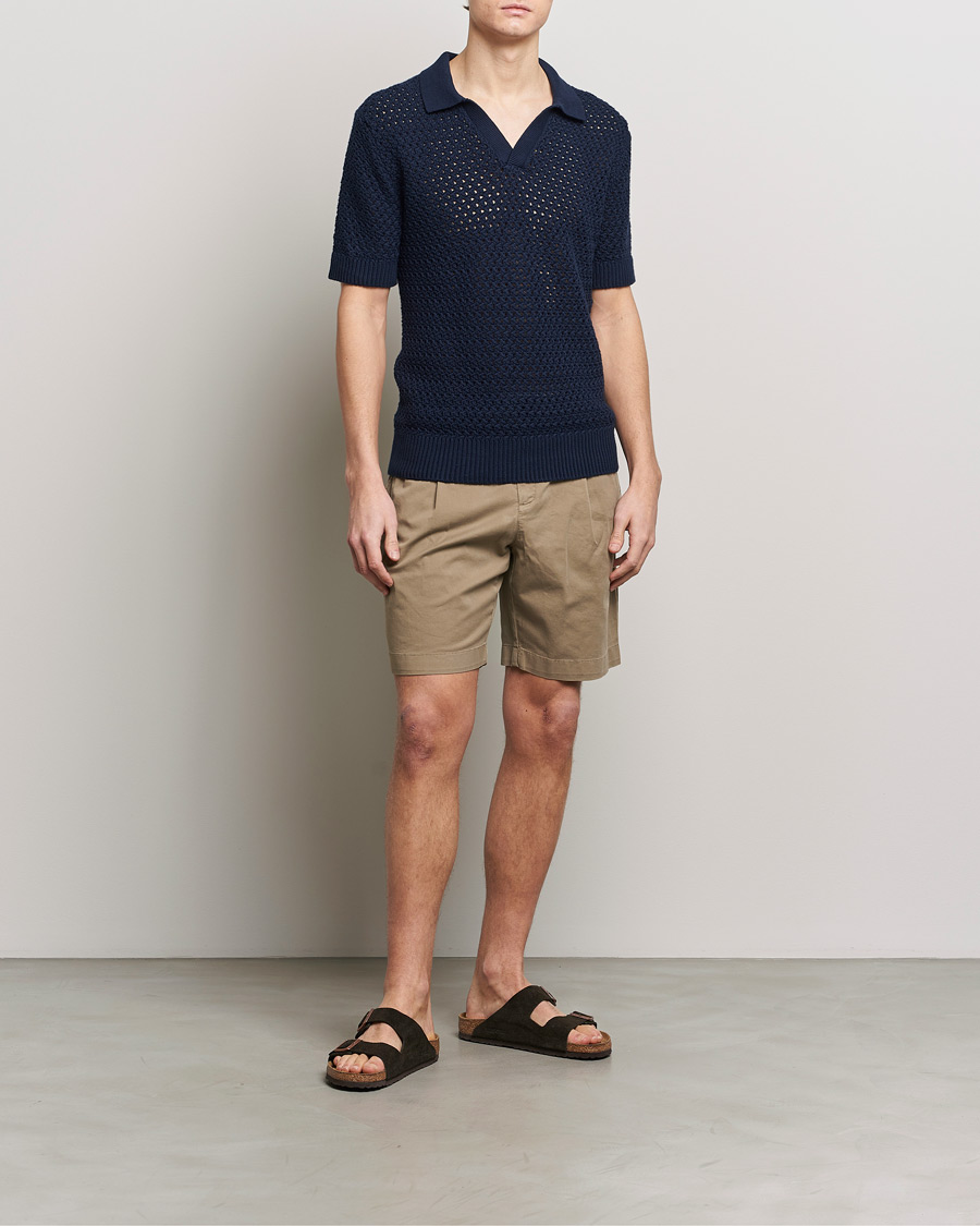 Men | Shorts | Sunspel | Pleated Stretch Cotton Twill Shorts Dark Stone