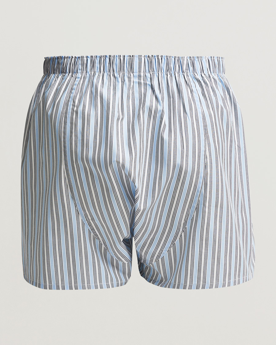 Men | Underwear | Sunspel | Woven Cotton Boxers Blue Mix Stripe