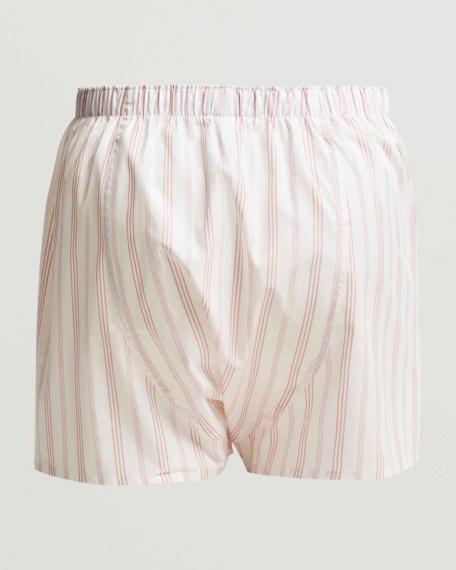 Men | Underwear & Socks | Sunspel | Woven Cotton Boxers Pale Pink Stripe