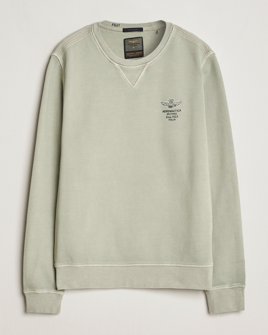 Men | Sweaters & Knitwear | Aeronautica Militare | Washed Crew Neck Sweatshirt Sage Green