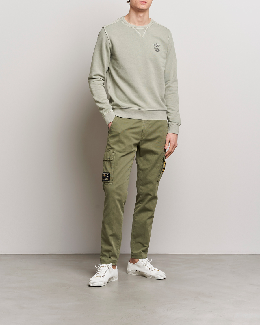 Men | Sweaters & Knitwear | Aeronautica Militare | Washed Crew Neck Sweatshirt Sage Green
