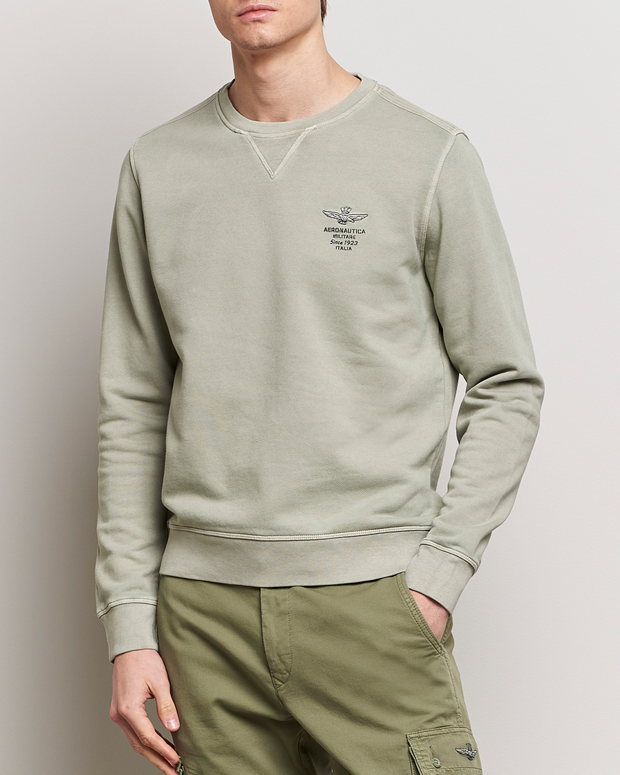 Men | Sweaters & Knitwear | Aeronautica Militare | Washed Crew Neck Sweatshirt Sage Green