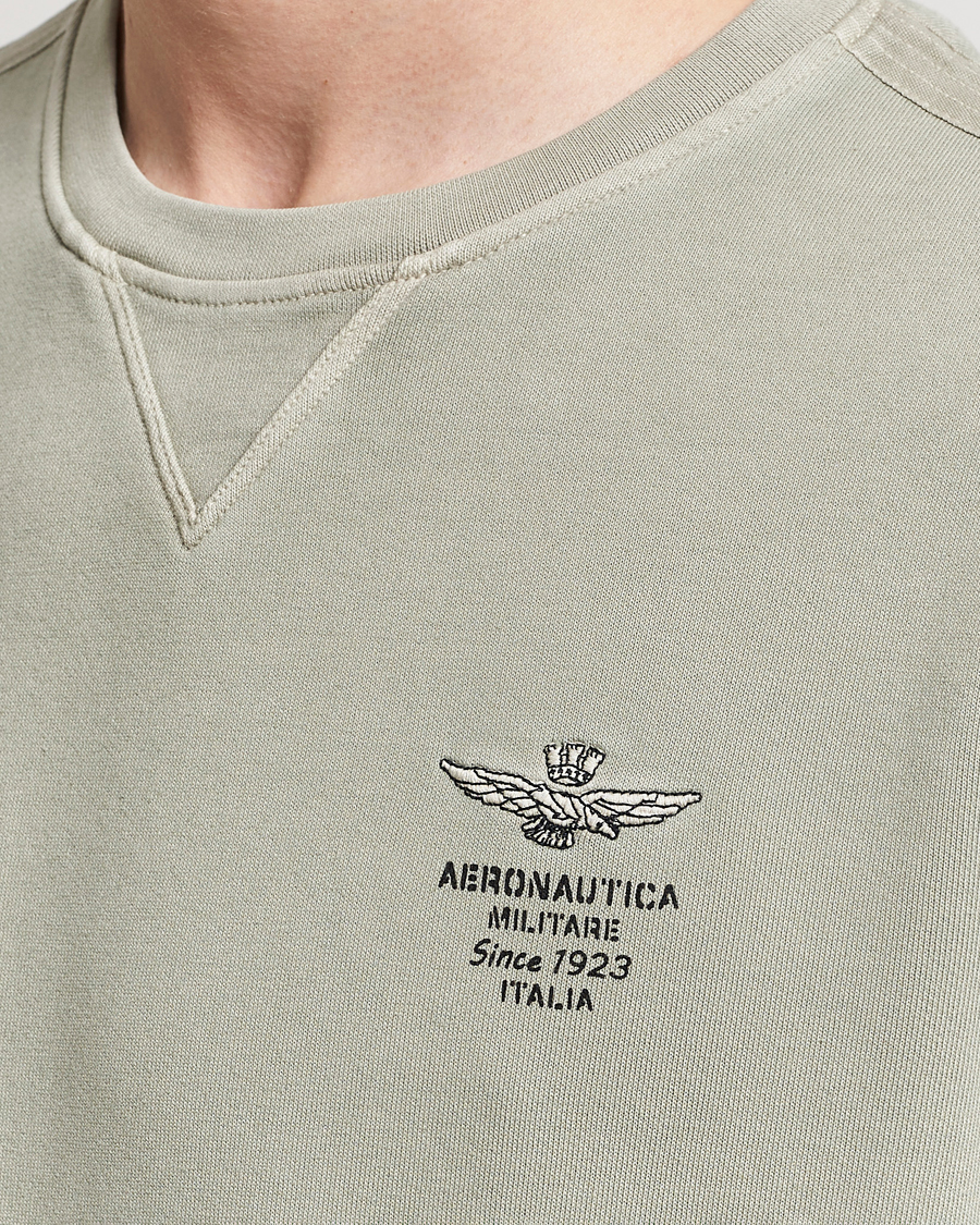 Men | Sweaters & Knitwear | Aeronautica Militare | Washed Crew Neck Sweatshirt Sage Green