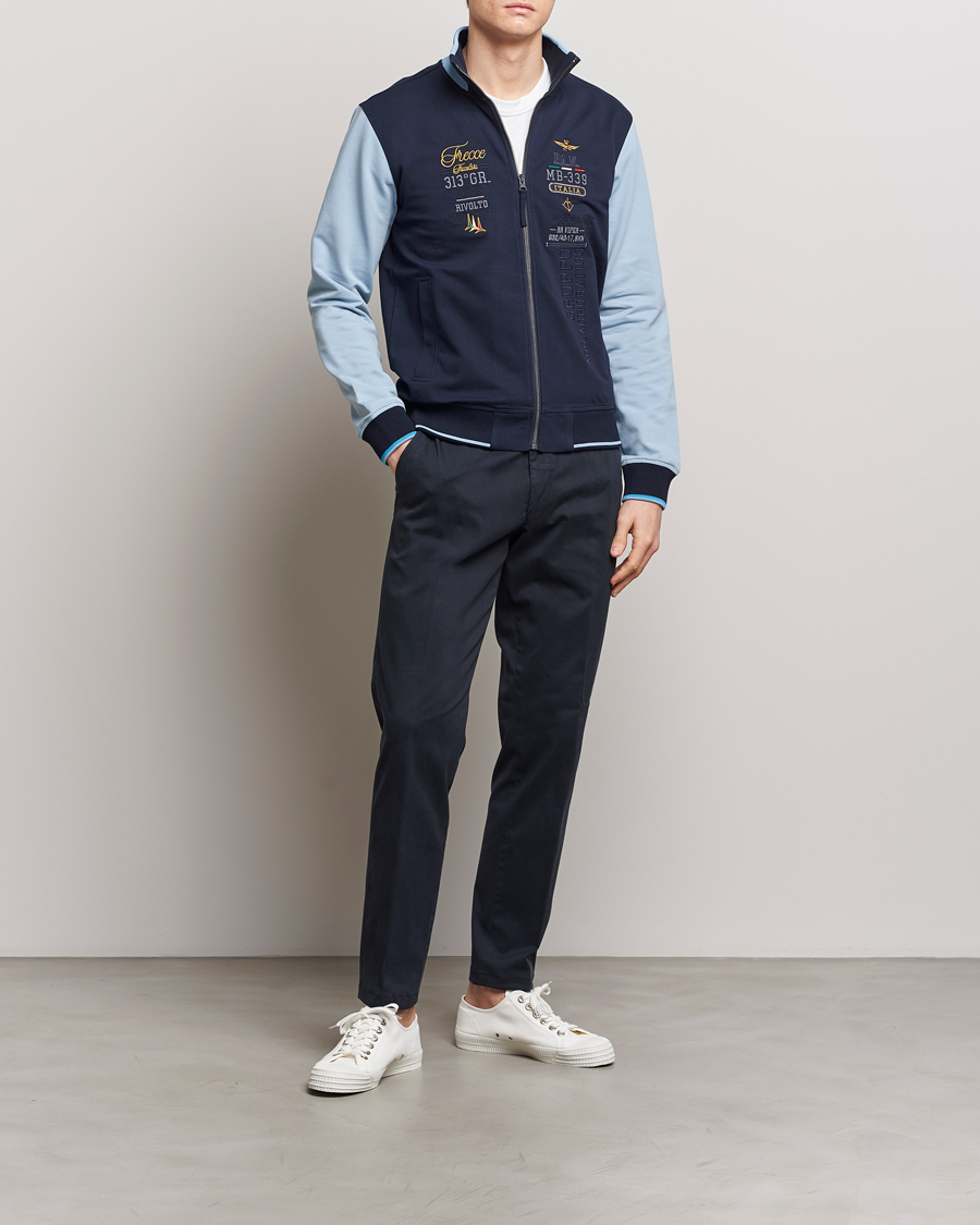 Men | Sweaters & Knitwear | Aeronautica Militare | Full Zip Sweater Navy/Glacier Blue
