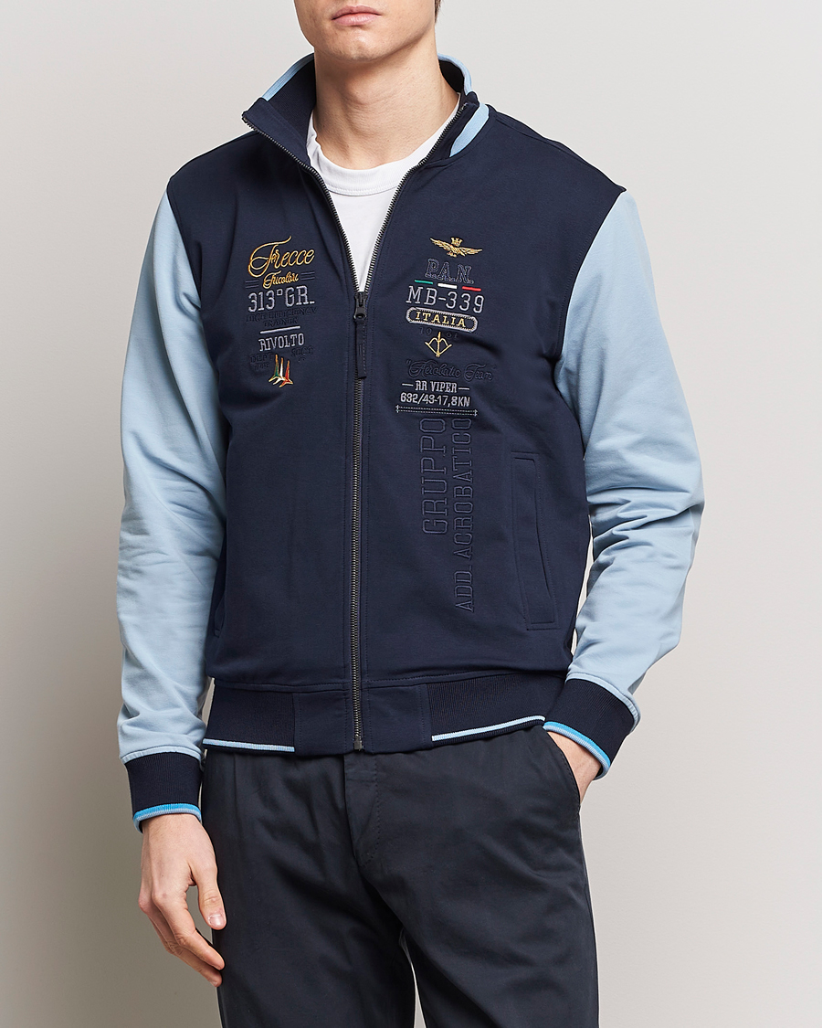 Men | Sale clothing | Aeronautica Militare | Full Zip Sweater Navy/Glacier Blue