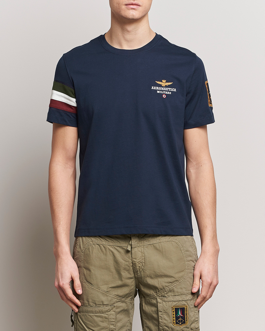 Men | Clothing | Aeronautica Militare | Tricolori Crew Neck T-Shirt Navy