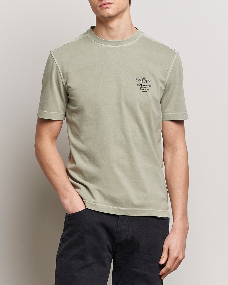 Herr | Kortärmade t-shirts | Aeronautica Militare | Washed Crew Neck T-Shirt Sage Green