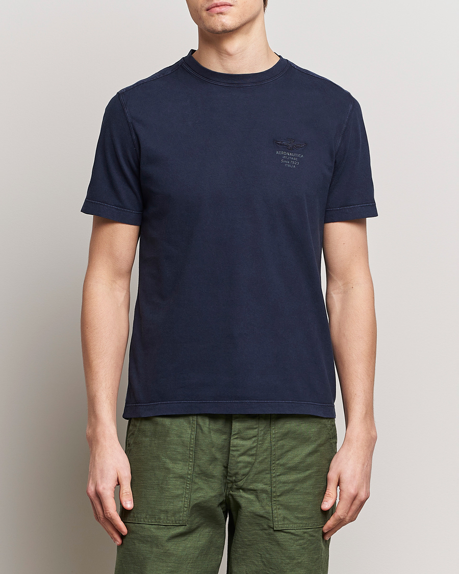 Men | Clothing | Aeronautica Militare | Washed Crew Neck T-Shirt Navy
