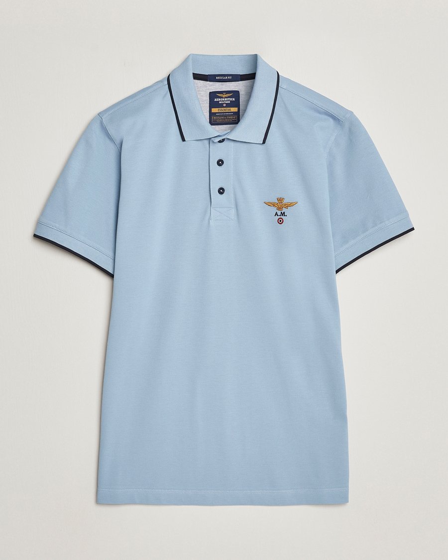 Men | Polo Shirts | Aeronautica Militare | Garment Dyed Cotton Polo Glacier Blue