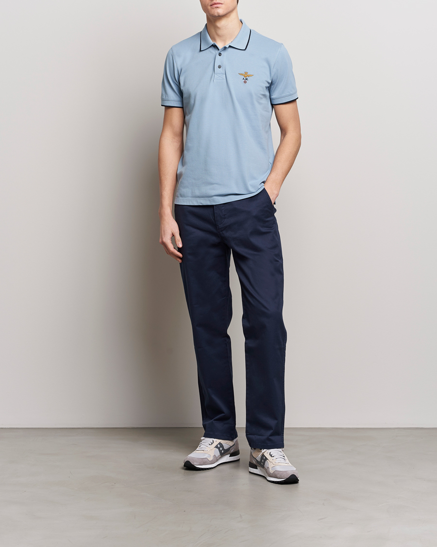 Men | Polo Shirts | Aeronautica Militare | Garment Dyed Cotton Polo Glacier Blue
