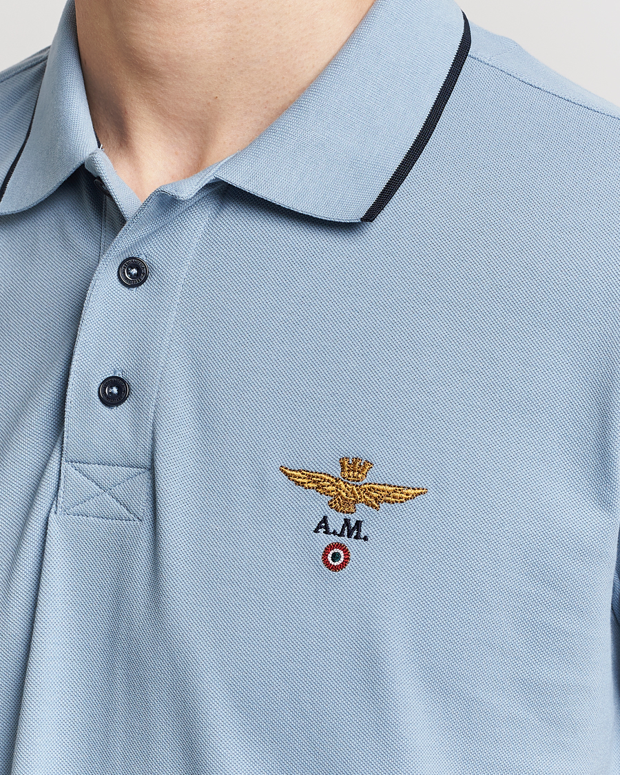 Men | Polo Shirts | Aeronautica Militare | Garment Dyed Cotton Polo Glacier Blue