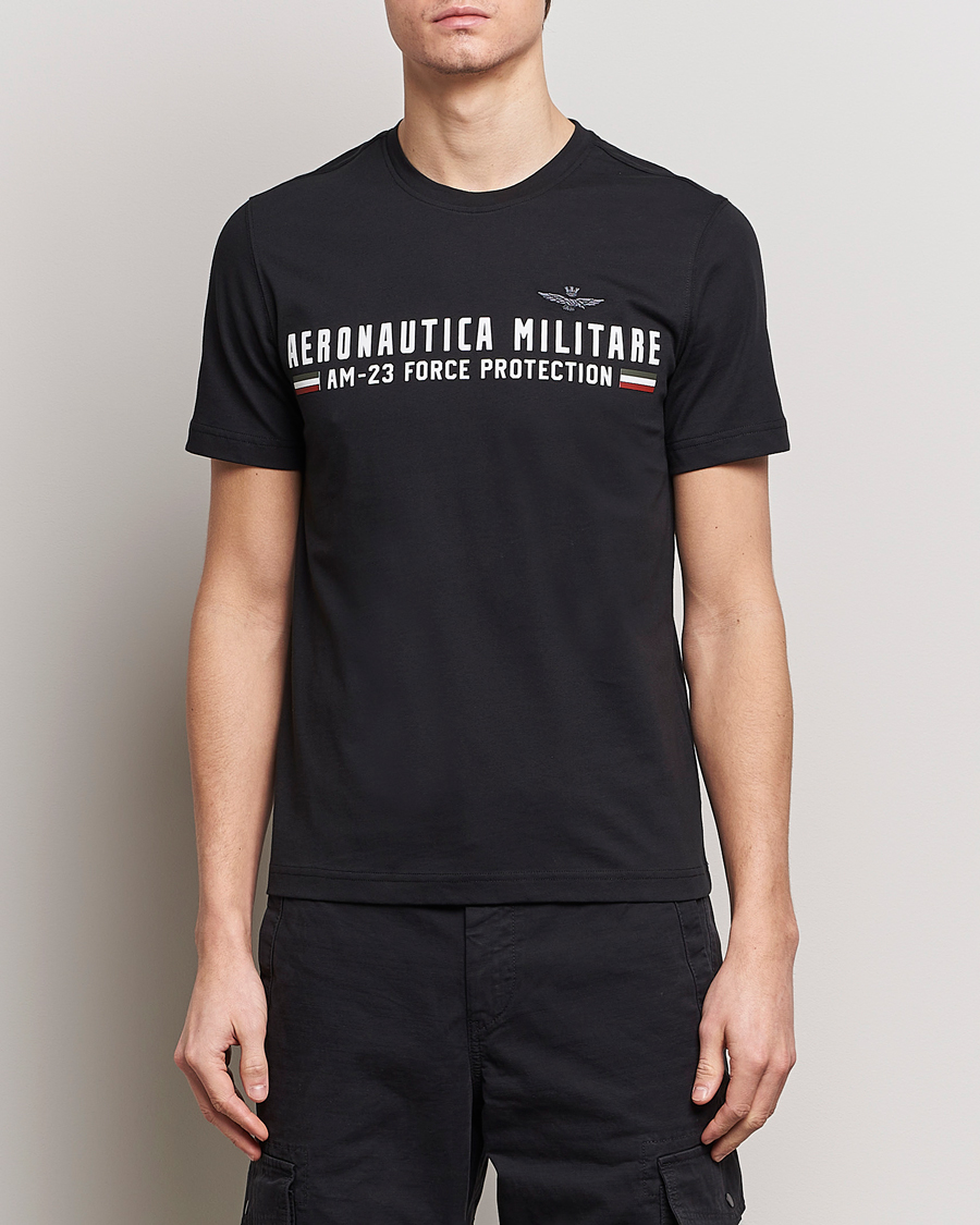 Men | Black t-shirts | Aeronautica Militare | Logo Crew Neck T-Shirt Jet Black