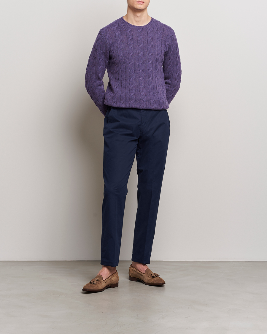 Men | Trousers | Ralph Lauren Purple Label | Cotton Poplin Trousers Spring Navy