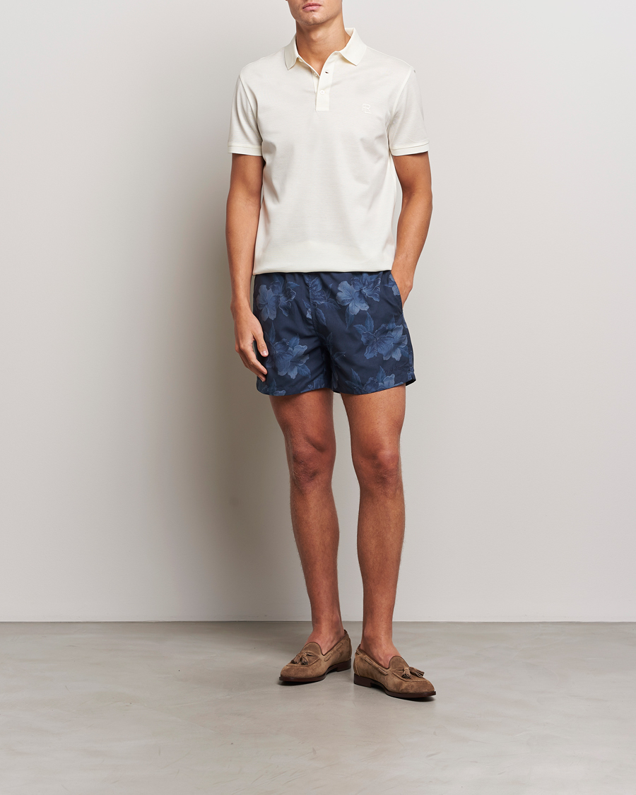 Men | Swimwear | Ralph Lauren Purple Label | Amalfi Swim Shorts Navy Hibiscus