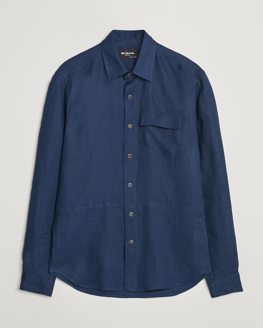 Men | Shirts | Kiton | Pure Linen Overshirt Dark Blue