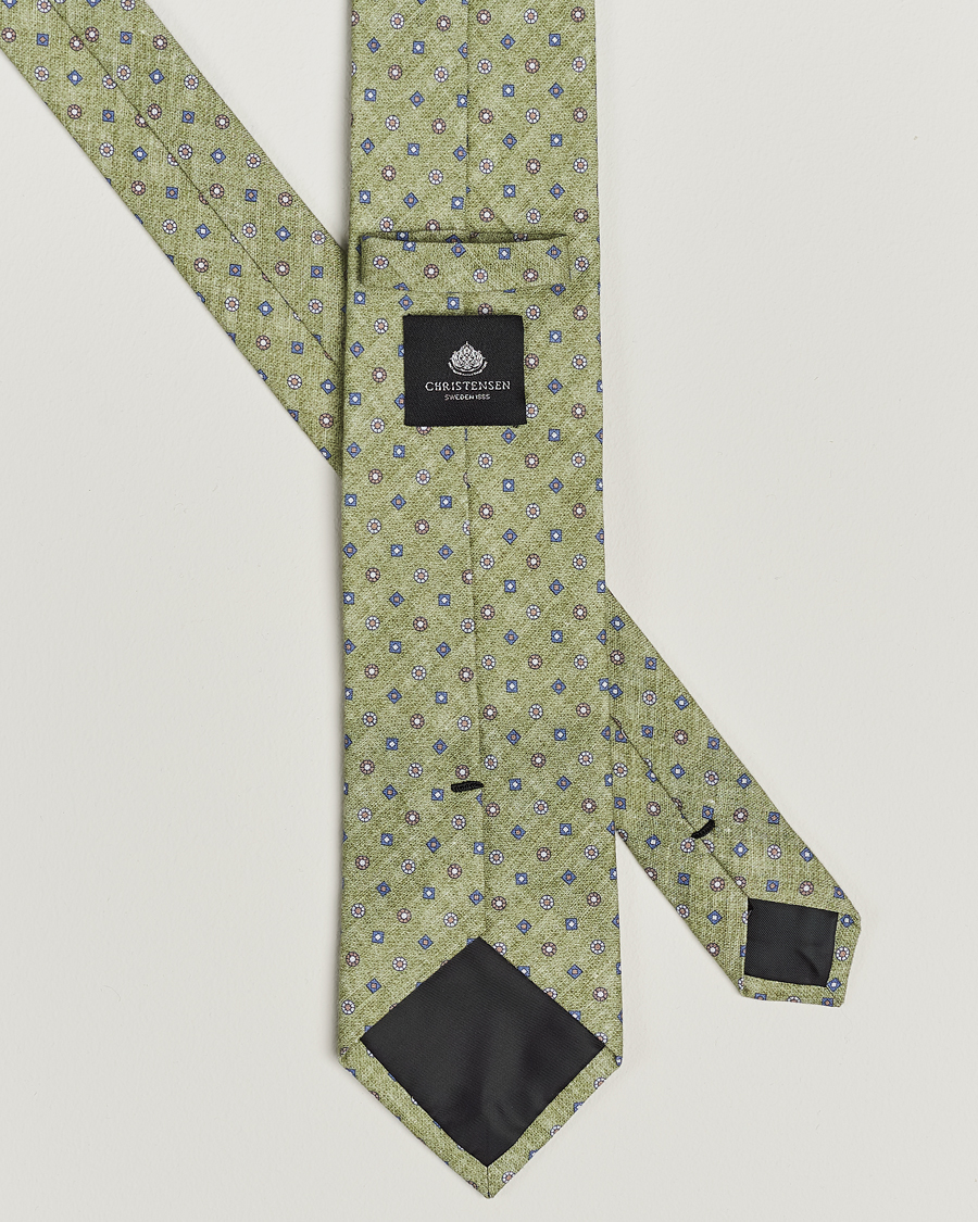 Men | Amanda Christensen Box Set Printed Linen 8cm Tie With Pocket Square Green | Amanda Christensen | Box Set Printed Linen 8cm Tie With Pocket Square Green