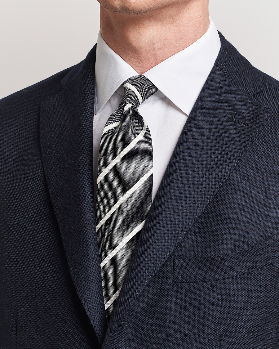 Men | Dark Suit | Amanda Christensen | Silk Bouclé Striped 8cm Tie Navy