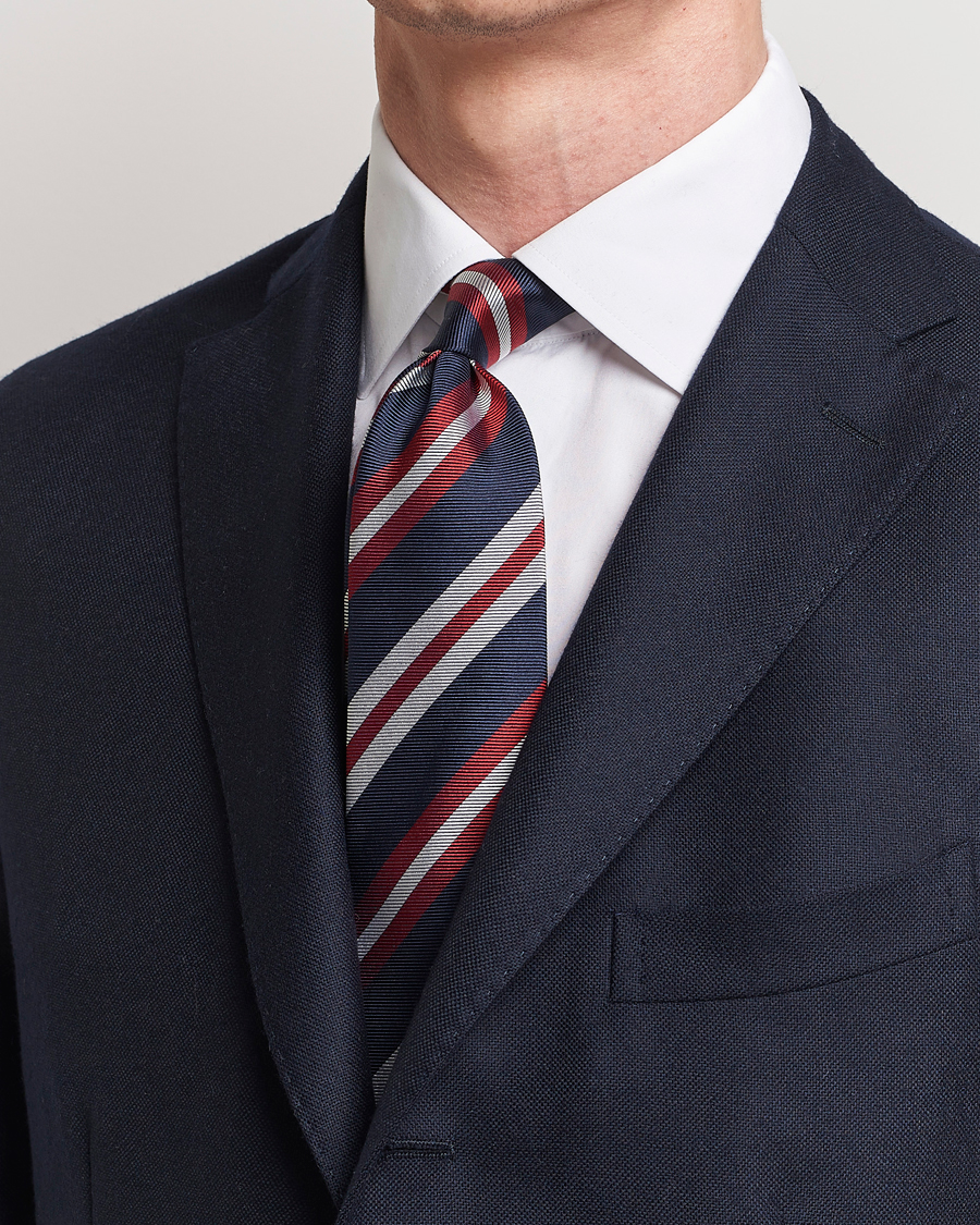 Men | Dark Suit | Amanda Christensen | Silk Club Striped 8cm Tie Navy/Red