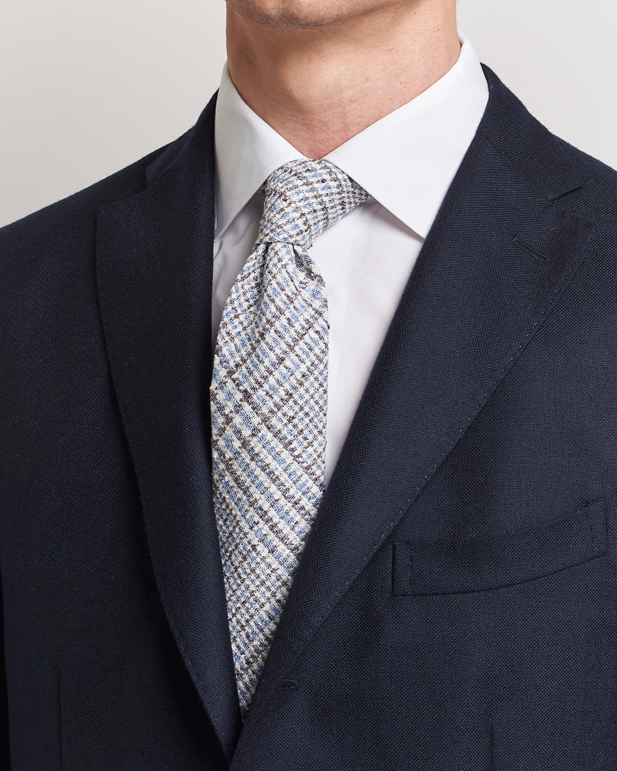 Men | Ties | Amanda Christensen | Linen Structured 8cm Tie White/Blue/Brown