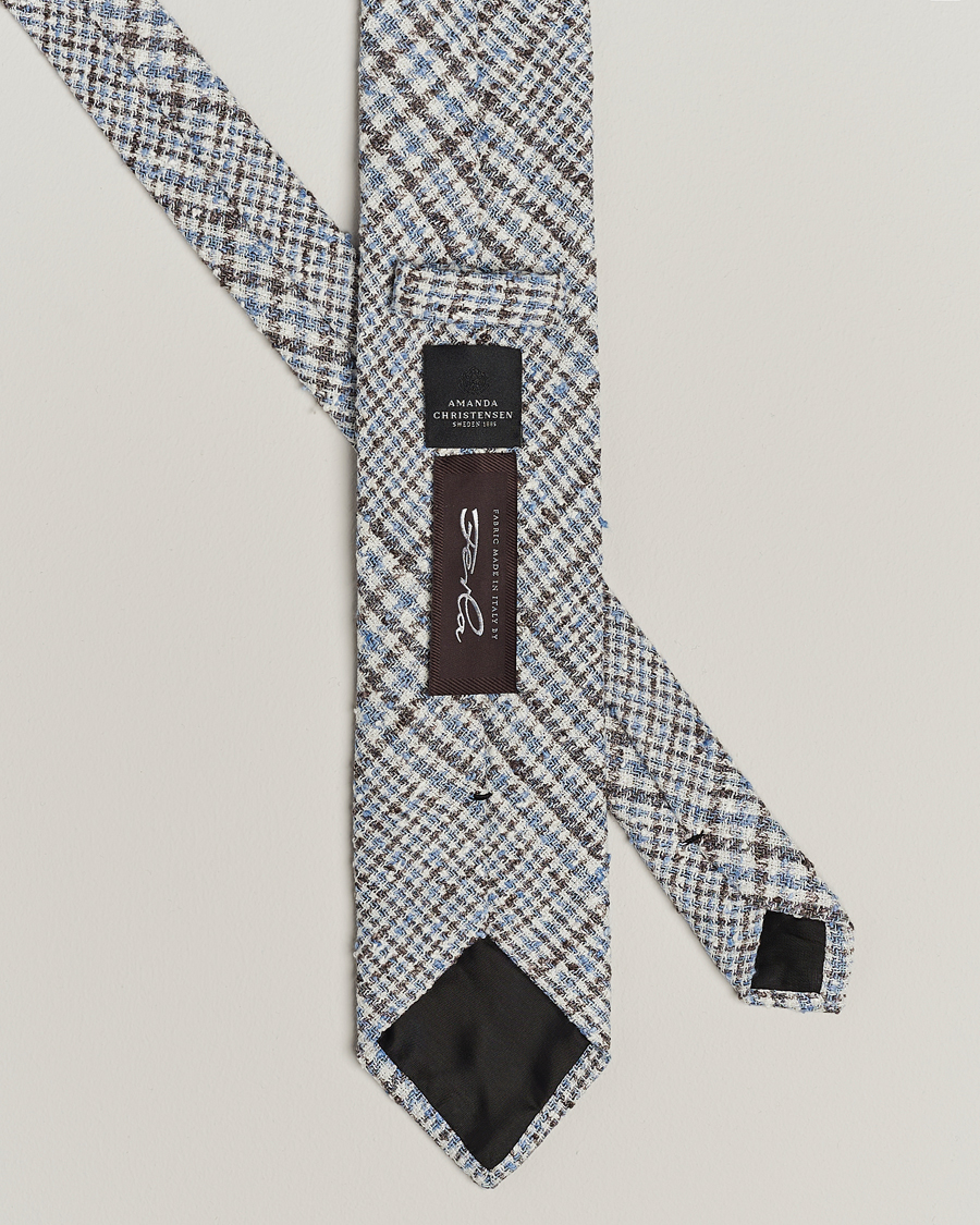Men | Amanda Christensen Linen Structured 8cm Tie White/Blue/Brown | Amanda Christensen | Linen Structured 8cm Tie White/Blue/Brown