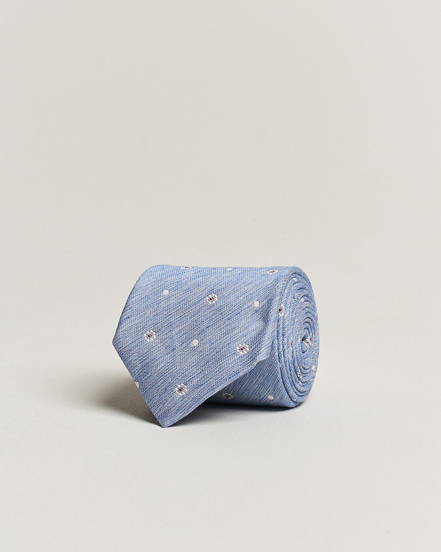 Men | Amanda Christensen Cotton/Silk/Linen Printed Flower 8cm Tie Blue | Amanda Christensen | Cotton/Silk/Linen Printed Flower 8cm Tie Blue