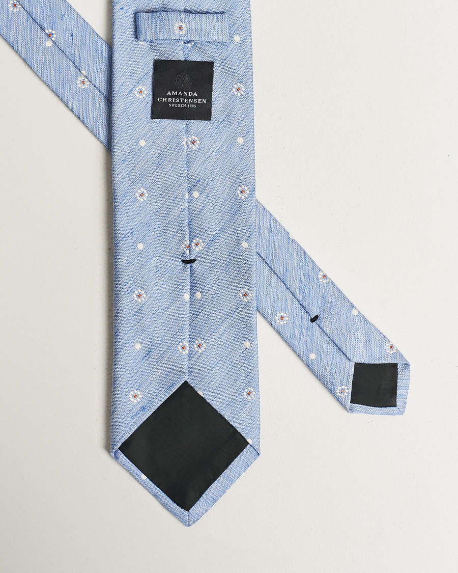 Men | Amanda Christensen Cotton/Silk/Linen Printed Flower 8cm Tie Blue | Amanda Christensen | Cotton/Silk/Linen Printed Flower 8cm Tie Blue