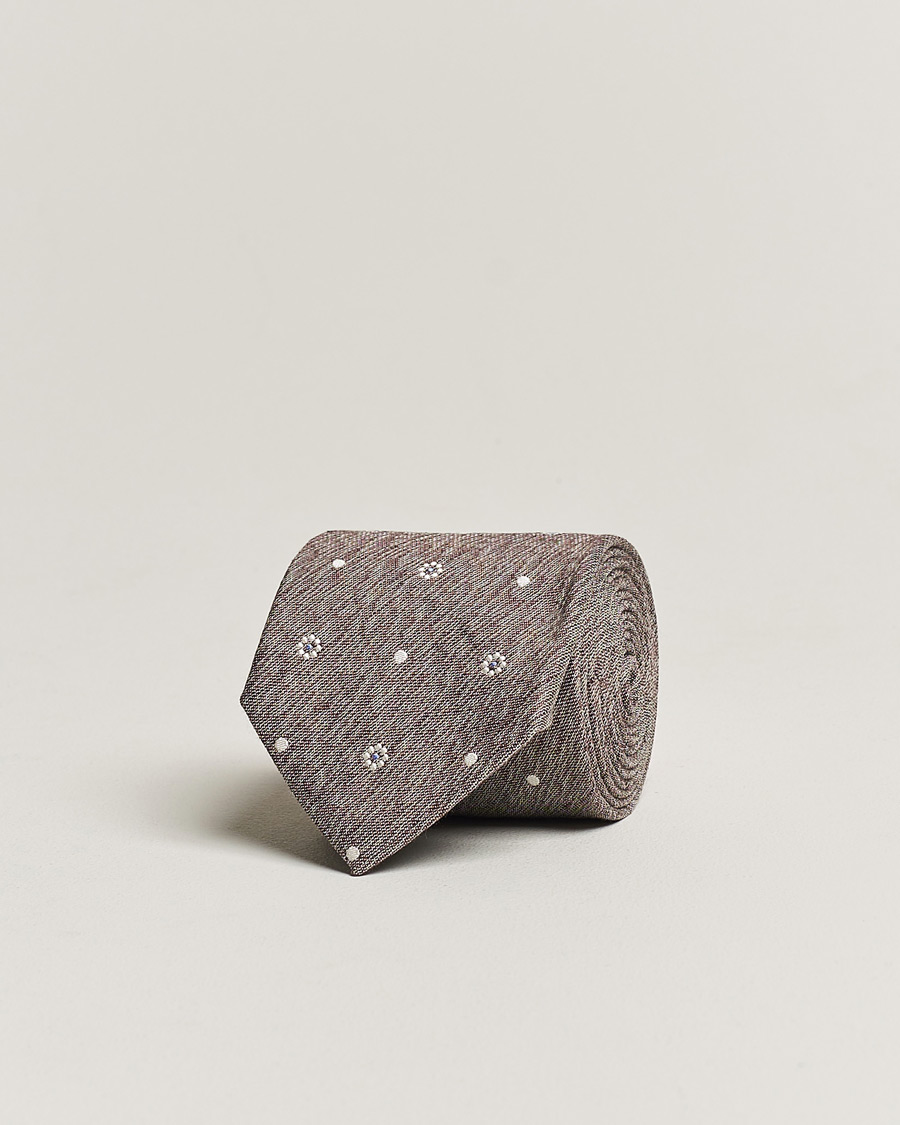 Men | Amanda Christensen Cotton/Silk/Linen Printed Flower 8cm Tie Brown | Amanda Christensen | Cotton/Silk/Linen Printed Flower 8cm Tie Brown