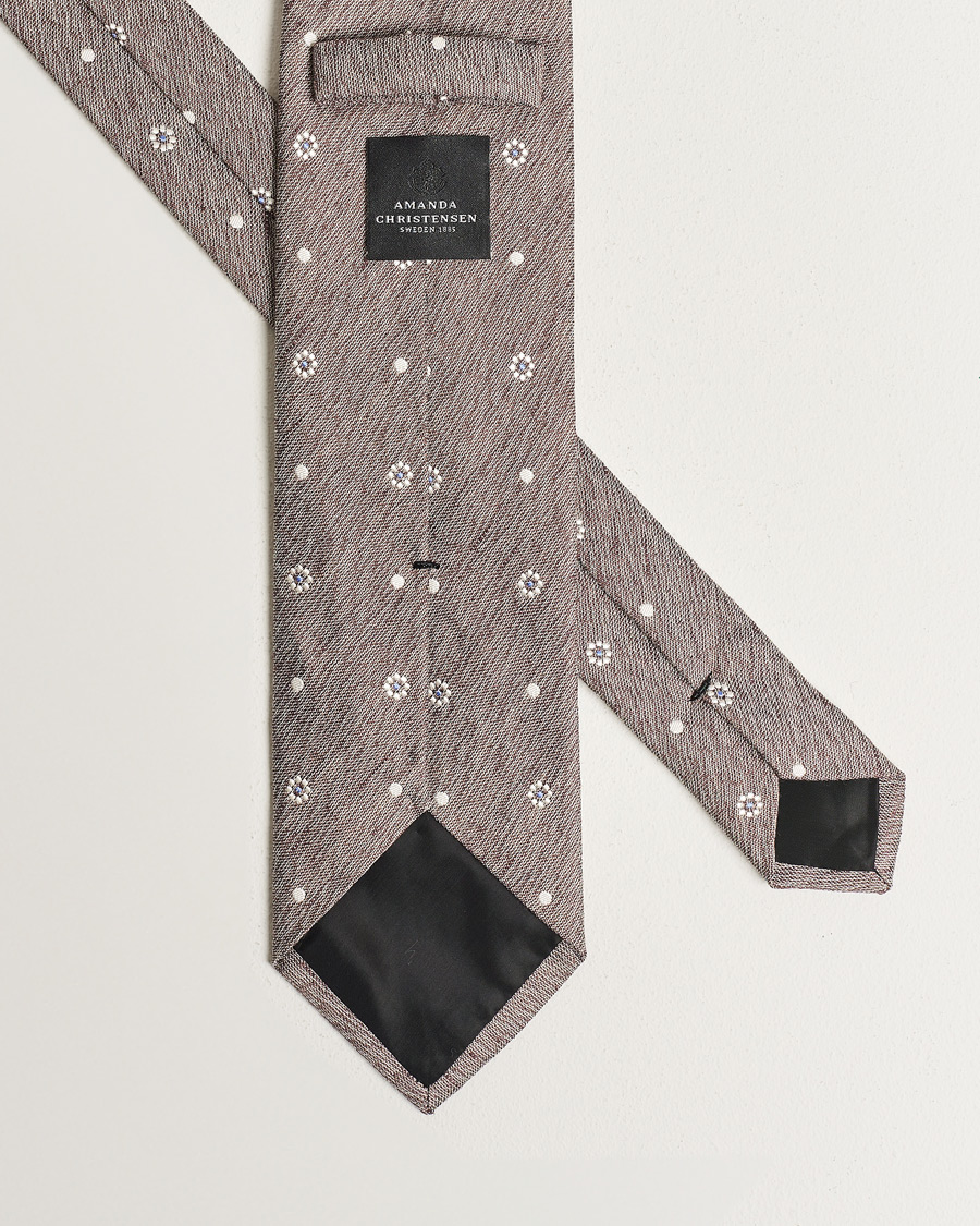 Men | Amanda Christensen Cotton/Silk/Linen Printed Flower 8cm Tie Brown | Amanda Christensen | Cotton/Silk/Linen Printed Flower 8cm Tie Brown