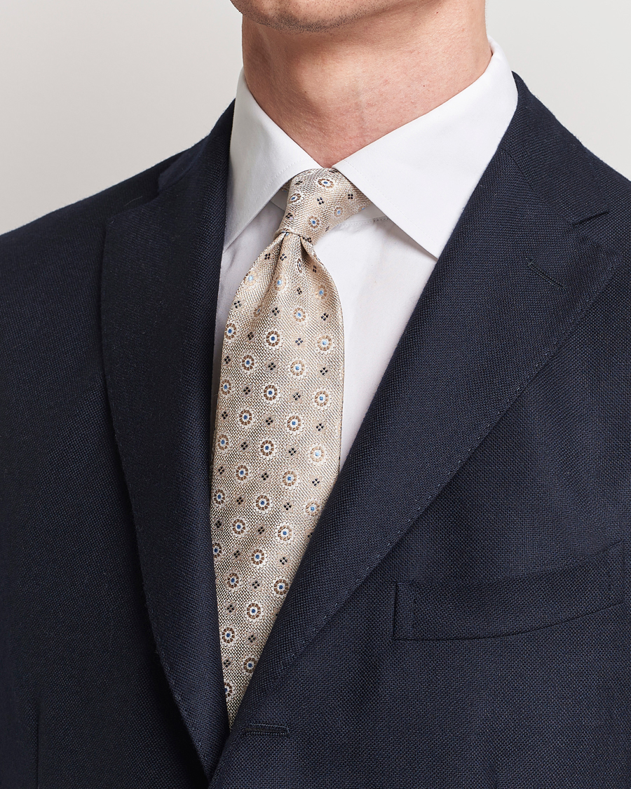 Men | Business Casual | Amanda Christensen | Linen/Silk Printed Flower 8cm Tie Beige
