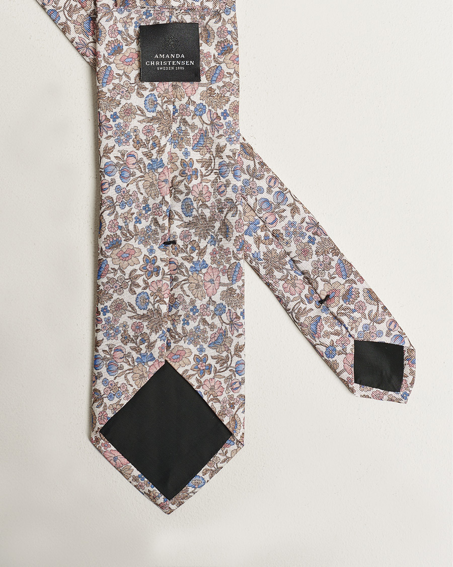 Men | Amanda Christensen Silk Oxford Printed Flower 8cm Tie Beige | Amanda Christensen | Silk Oxford Printed Flower 8cm Tie Beige