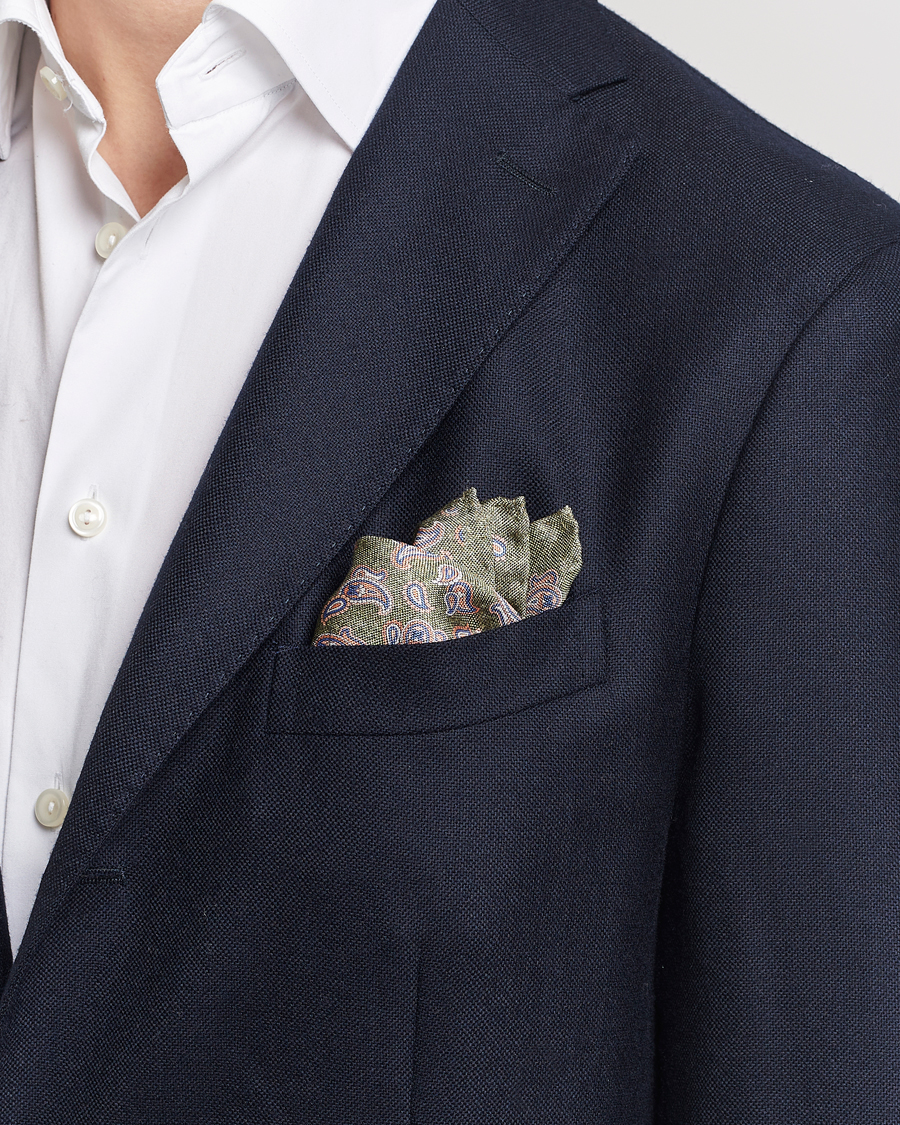 Handmade White & Red Linen/Cotton Pocket Square For Men