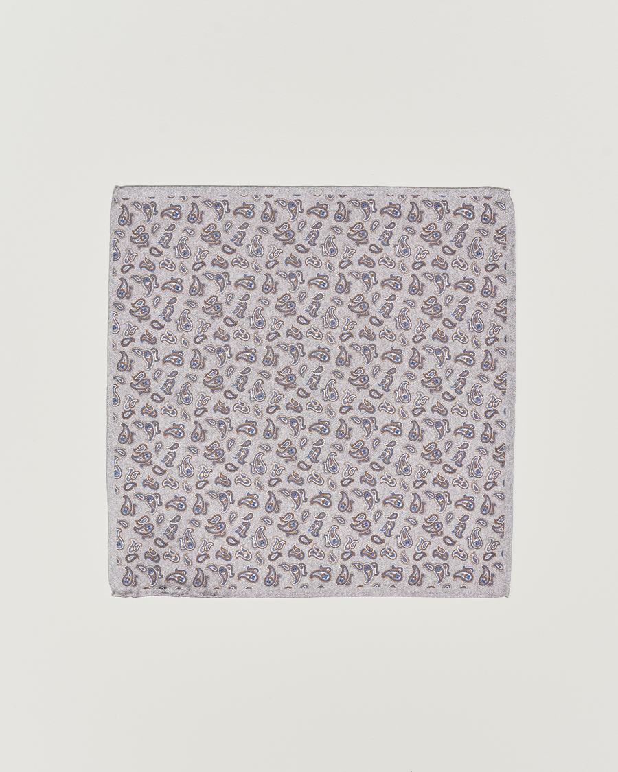 Men | Pocket Squares | Amanda Christensen | Silk Oxford Printed Paisley Pocket Square Light Grey