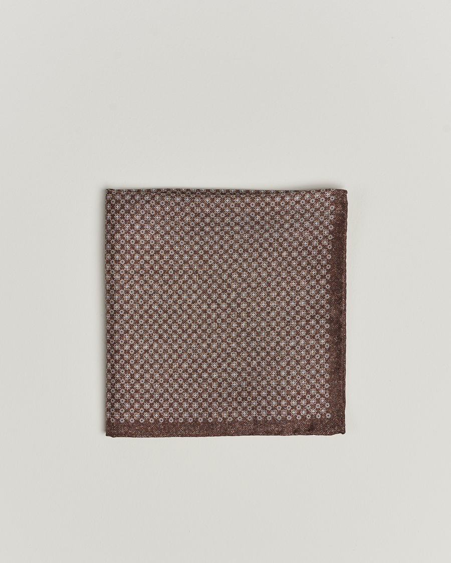 Men | Pocket Squares | Amanda Christensen | Silk Oxford Printed Flower Pocket Square Dark Brown
