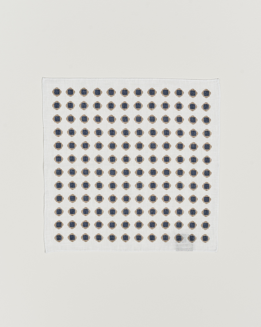 Men | Pocket Squares | Amanda Christensen | Linen Printed Medallion Pocket Square White