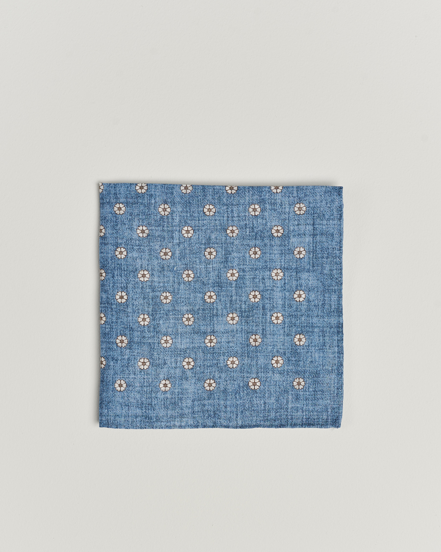 Men | Pocket Squares | Amanda Christensen | Linen Printed Flower Pocket Square Blue