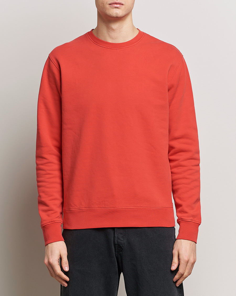 Men | Sweaters & Knitwear | Colorful Standard | Classic Organic Crew Neck Sweat Red Tangerine