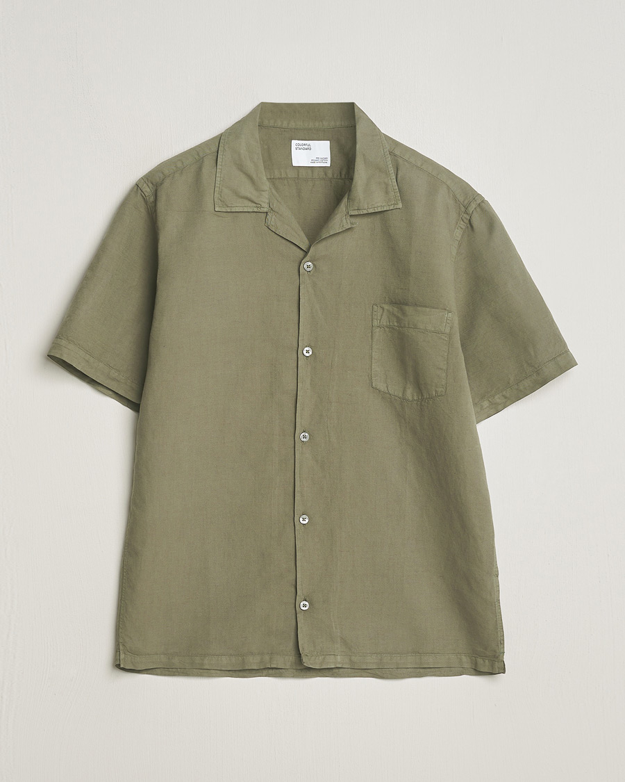 Men | Shirts | Colorful Standard | Cotton/Linen Short Sleeve Shirt Dusty Olive