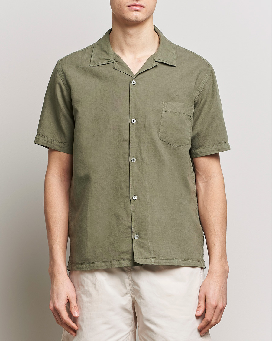 Men | Shirts | Colorful Standard | Cotton/Linen Short Sleeve Shirt Dusty Olive