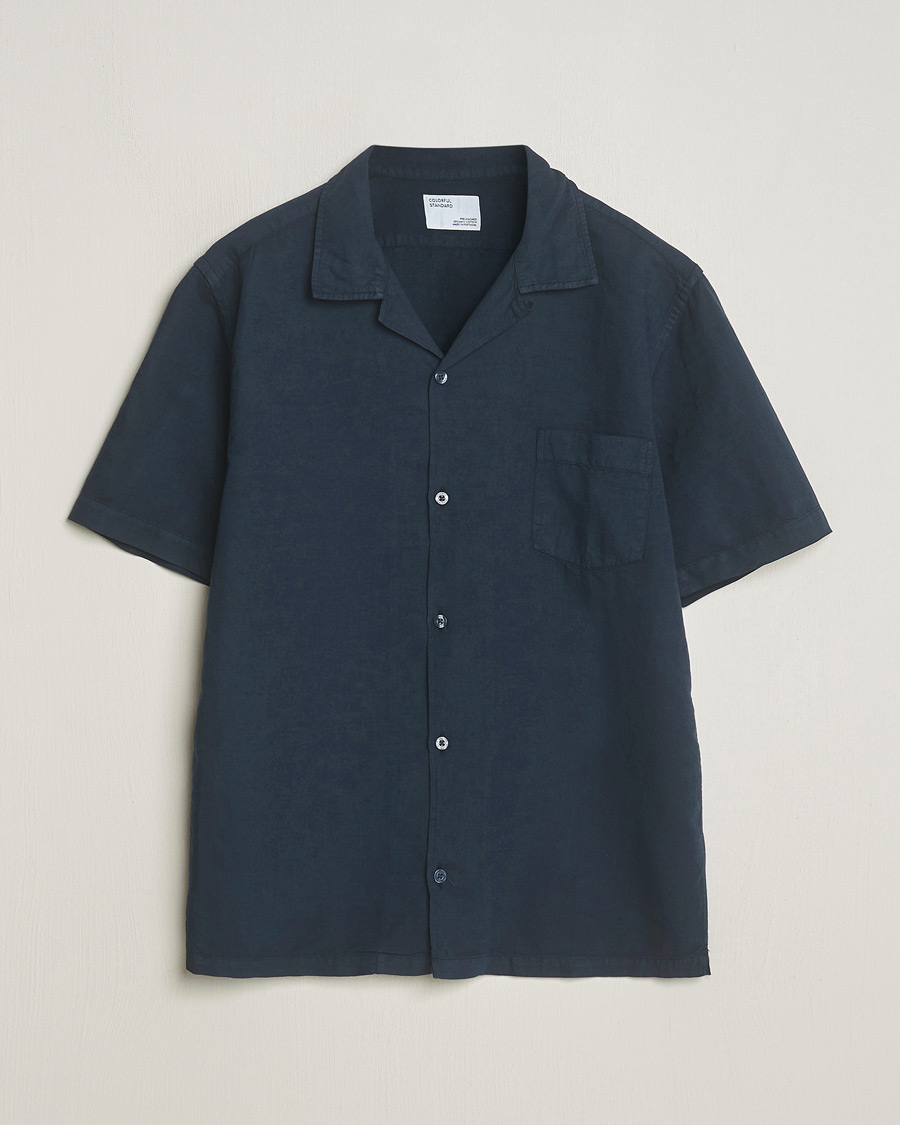 Men | Shirts | Colorful Standard | Cotton/Linen Short Sleeve Shirt Navy Blue
