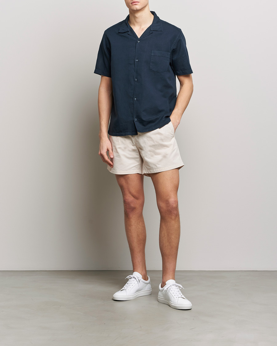 Men | Shirts | Colorful Standard | Cotton/Linen Short Sleeve Shirt Navy Blue