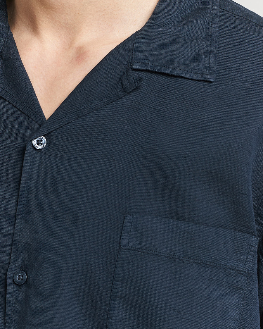 Men | Shirts | Colorful Standard | Cotton/Linen Short Sleeve Shirt Navy Blue