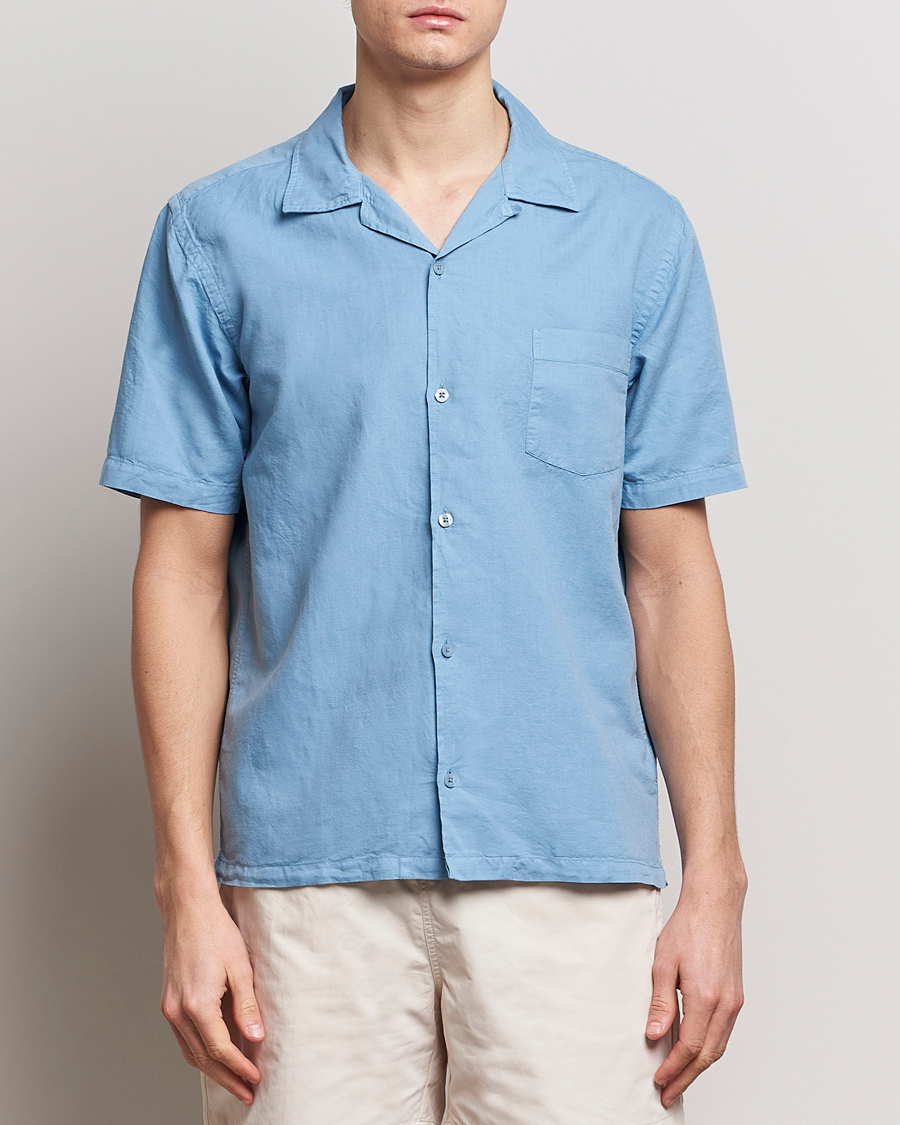 Men | Shirts | Colorful Standard | Cotton/Linen Short Sleeve Shirt Seaside Blue