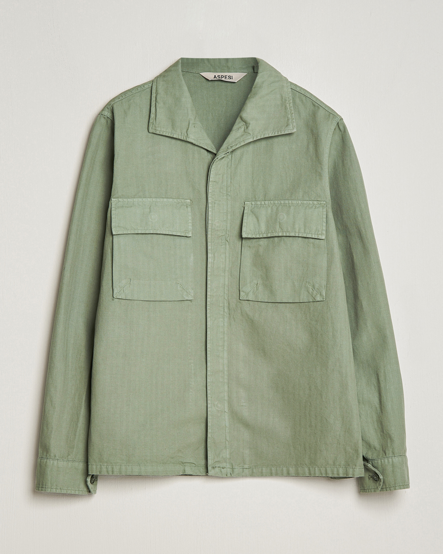 Aspesi Cotton Herringbone Shirt Jacket Sage at CareOfCarl.com