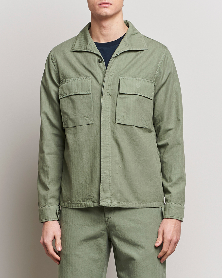 Men | Coats & Jackets | Aspesi | Cotton Herringbone Shirt Jacket Sage