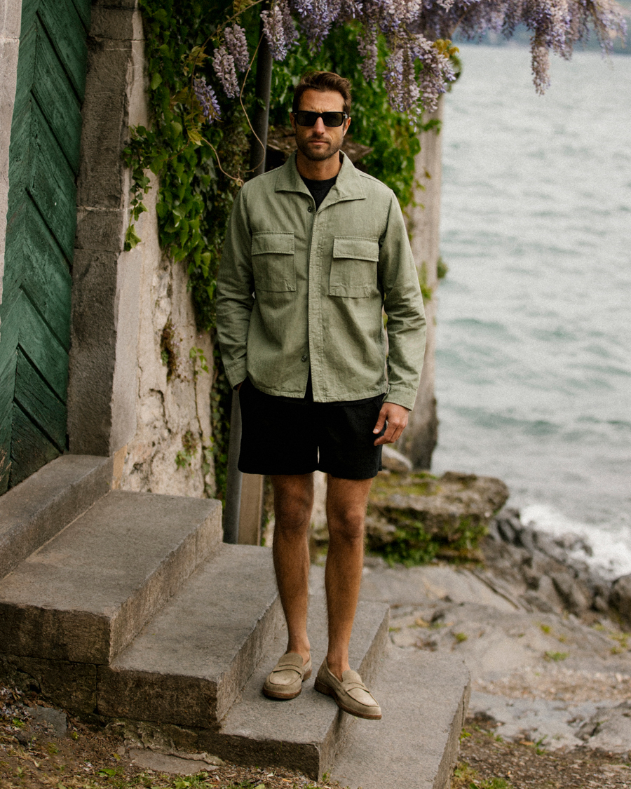 Men | Coats & Jackets | Aspesi | Cotton Herringbone Shirt Jacket Sage