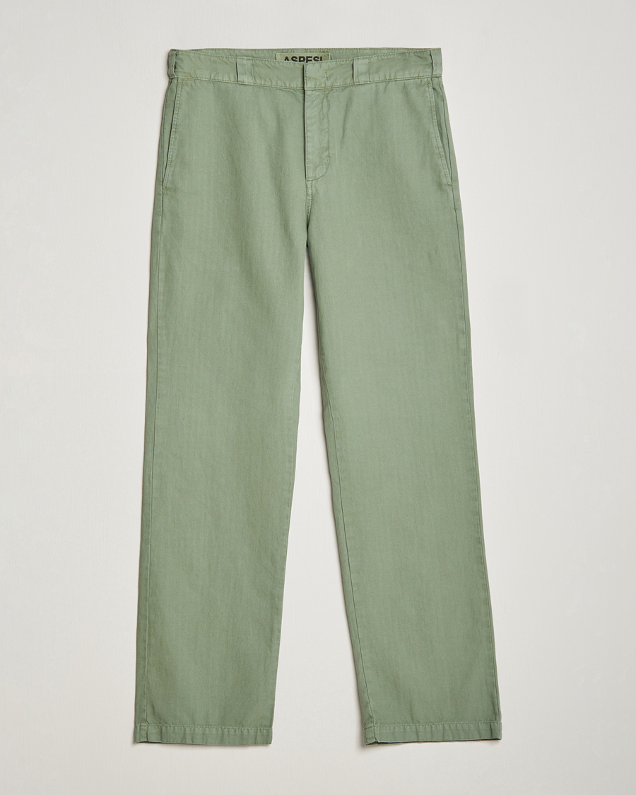 Men | Trousers | Aspesi | Cotton Herringbone Pants Sage